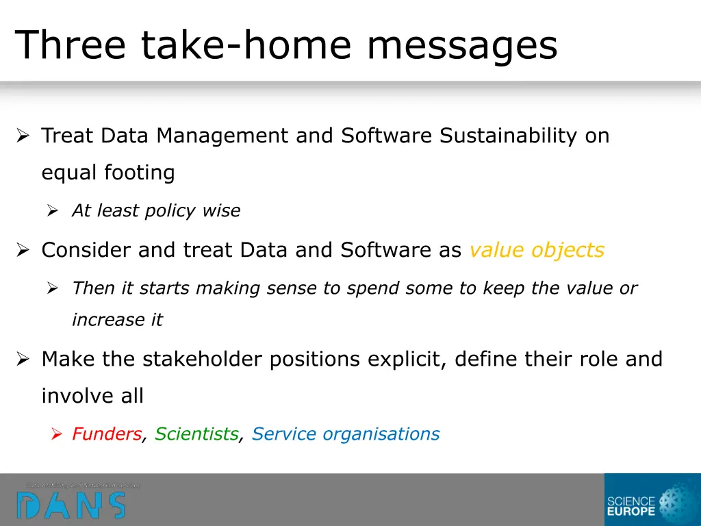 three take home messages