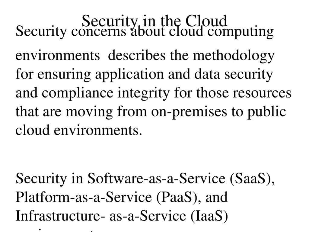 security in the cloud security concerns about