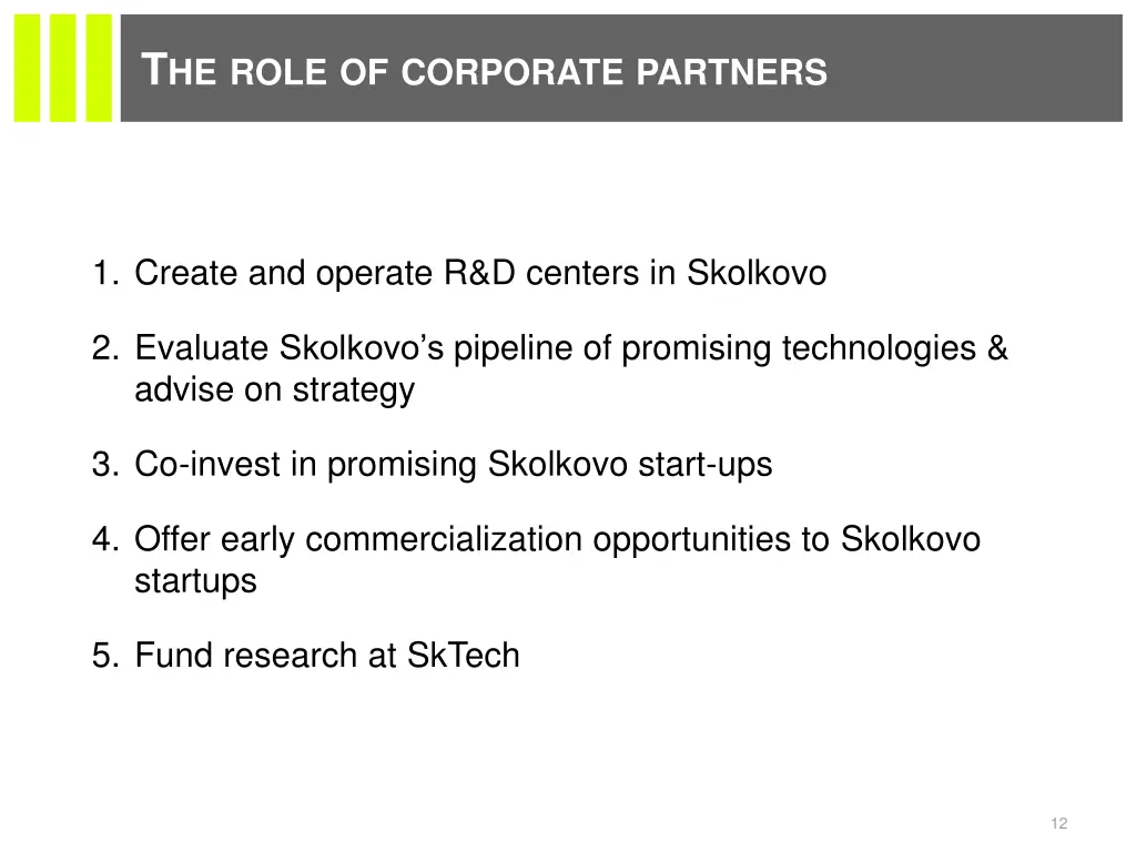 t he role of corporate partners