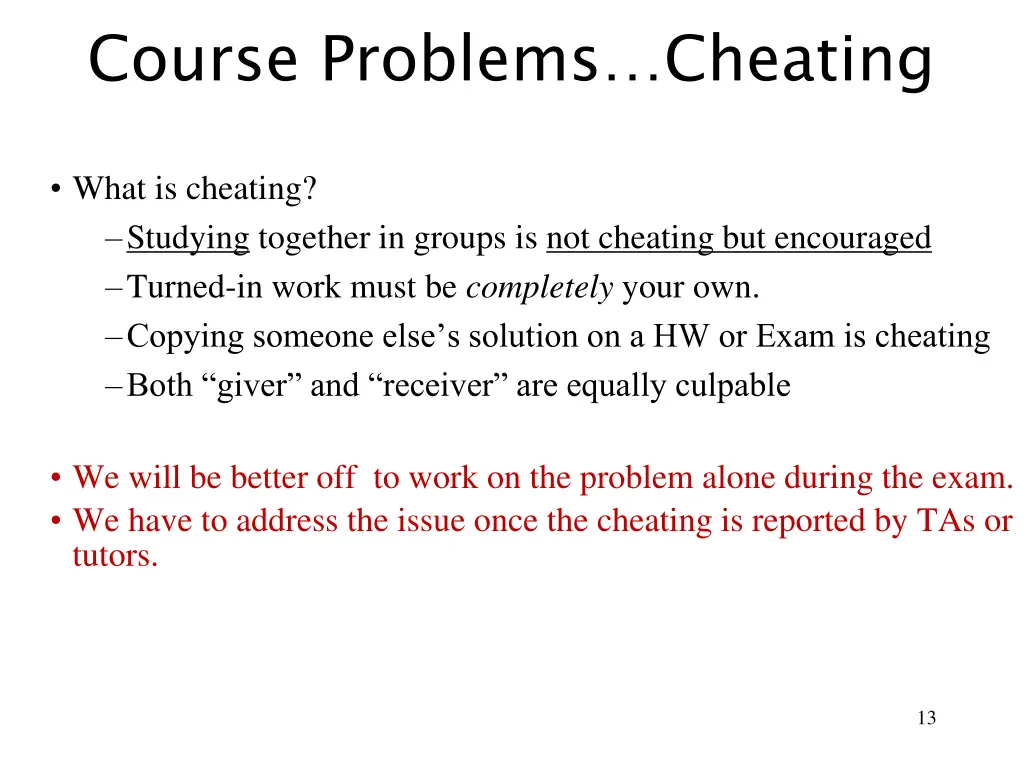 course problems cheating