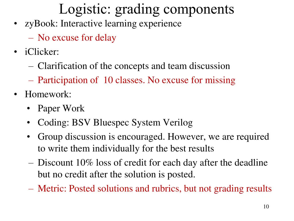 logistic grading components zybook interactive