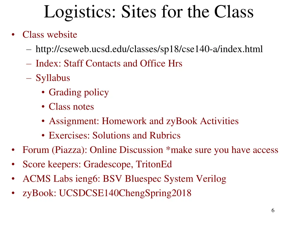 logistics sites for the class