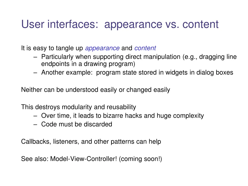 user interfaces appearance vs content