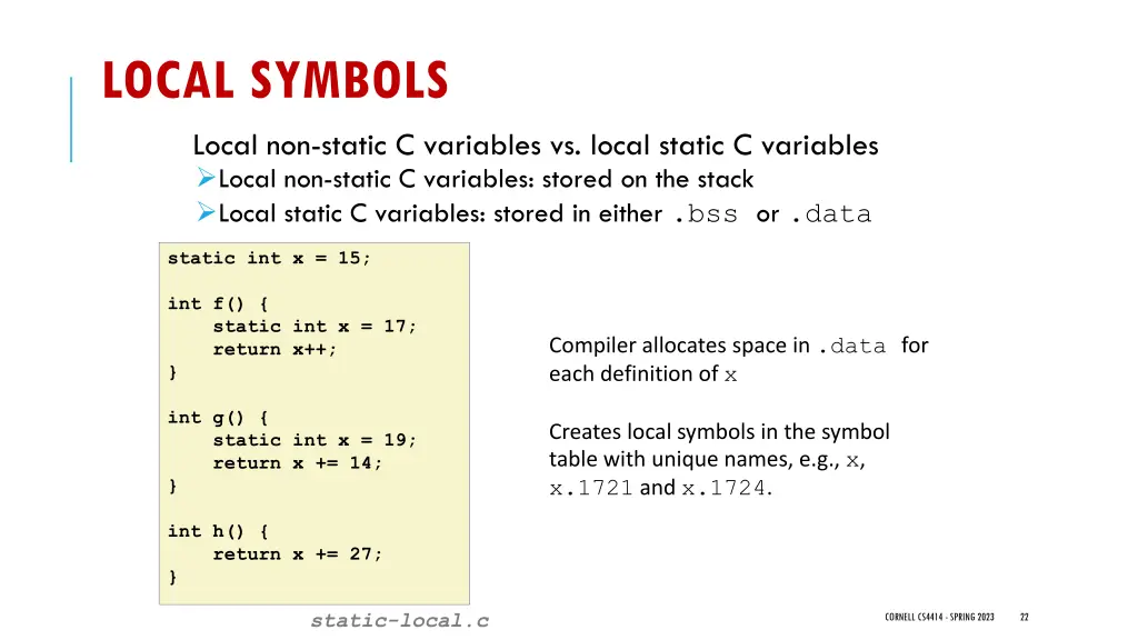 local symbols local non static c variables