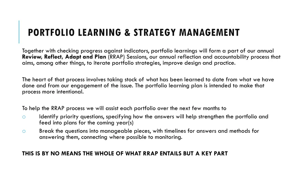 portfolio learning strategy management