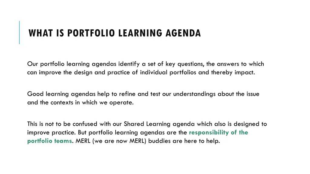 what is portfolio learning agenda