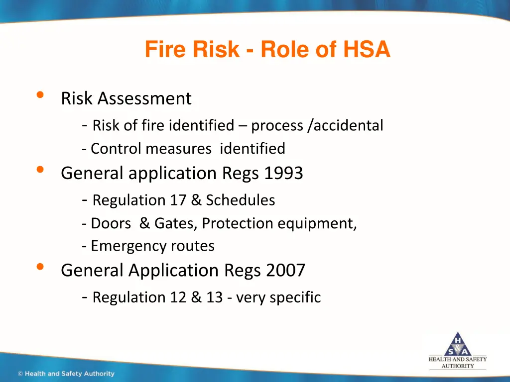 fire risk role of hsa