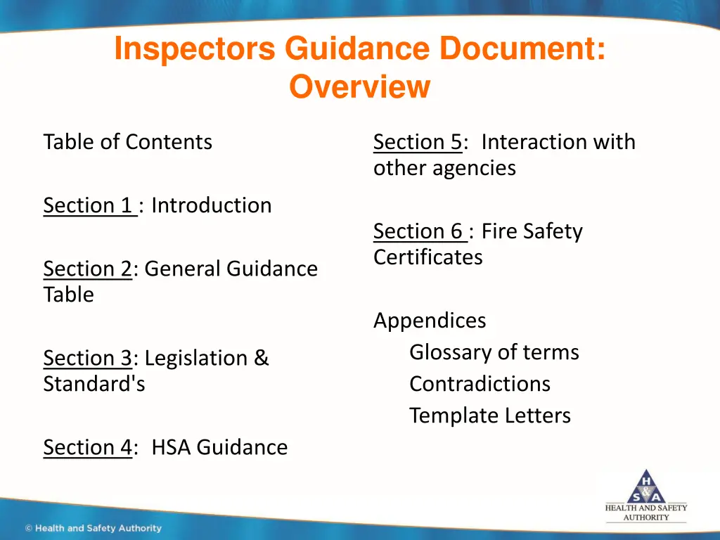 inspectors guidance document overview