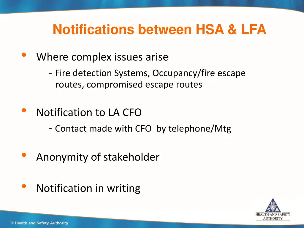 notifications between hsa lfa