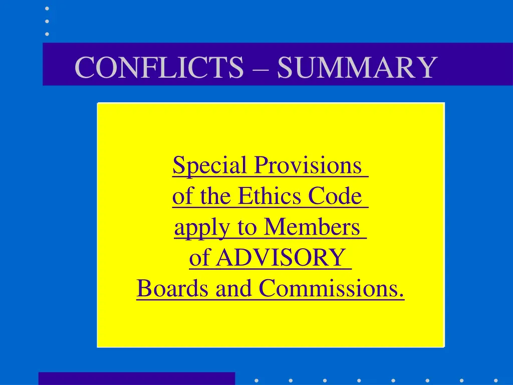 conflicts summary