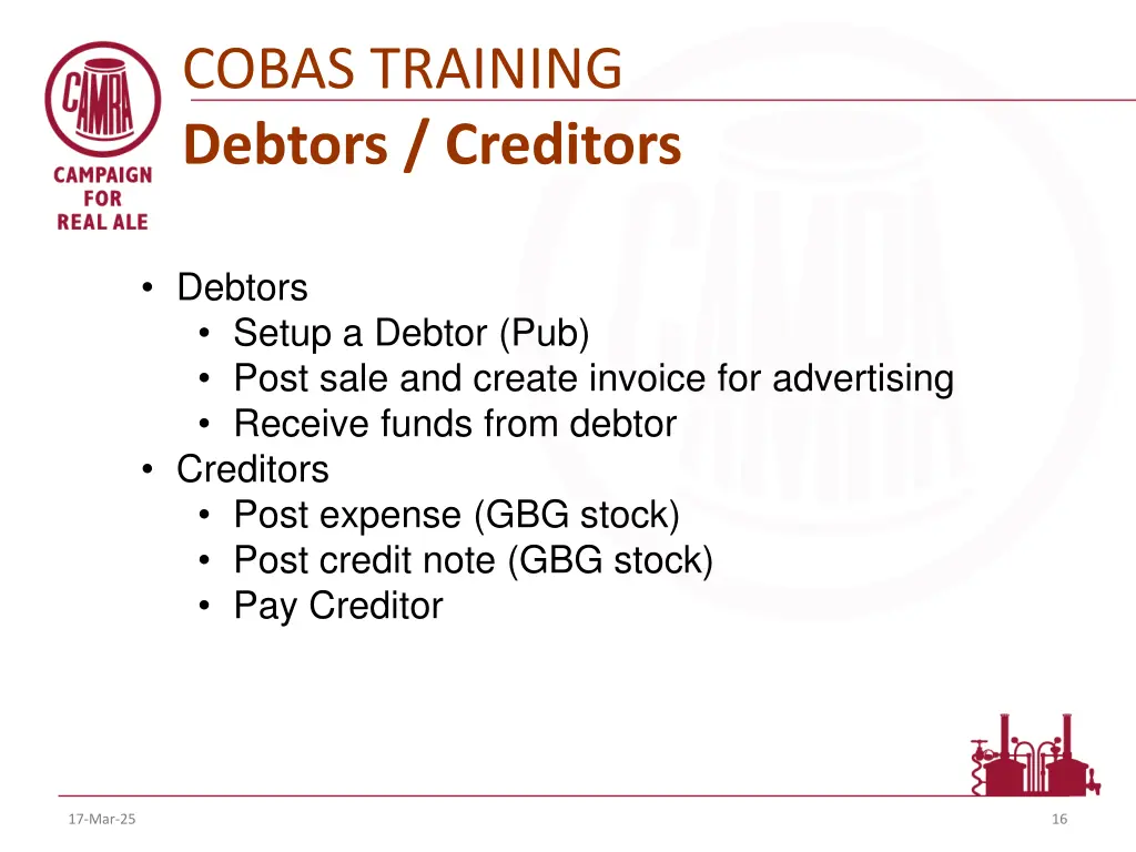 cobas training debtors creditors