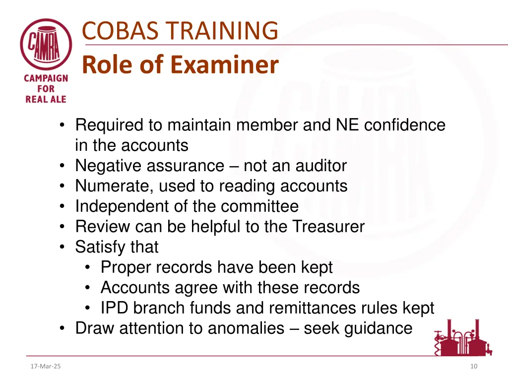 cobas training role of examiner