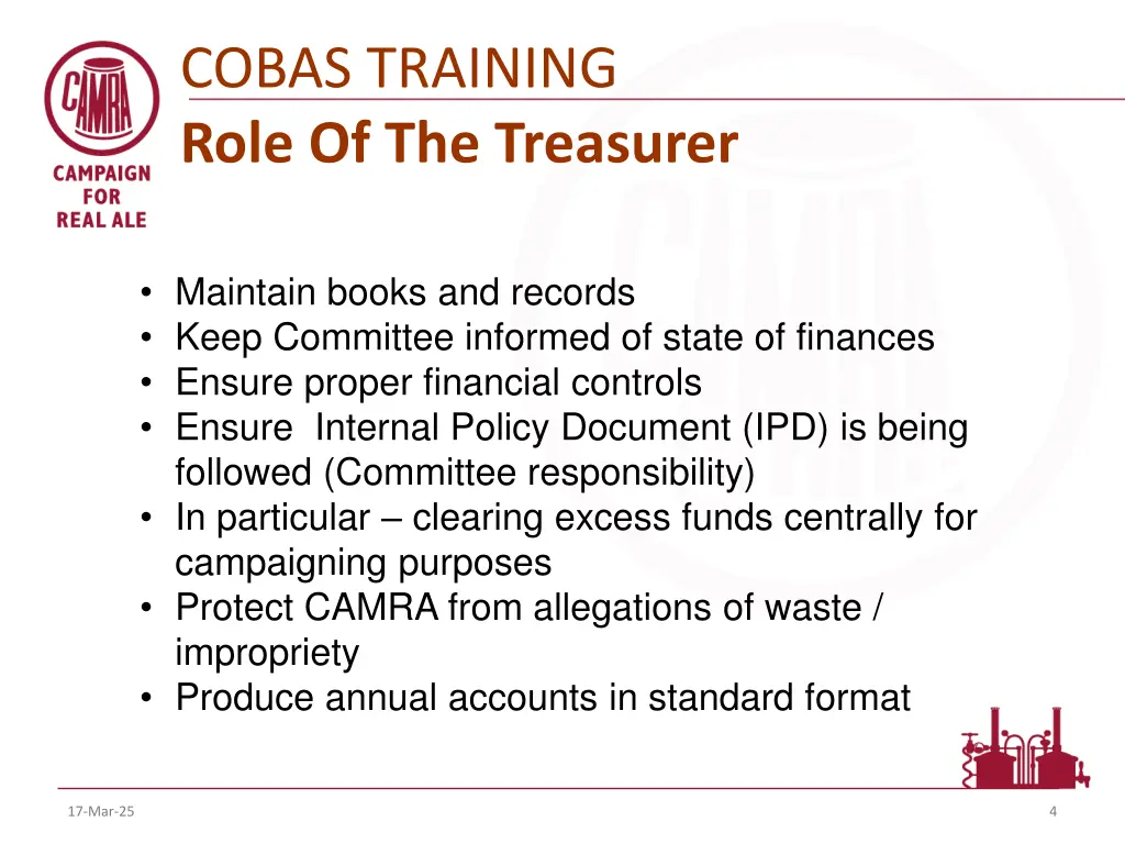 cobas training role of the treasurer