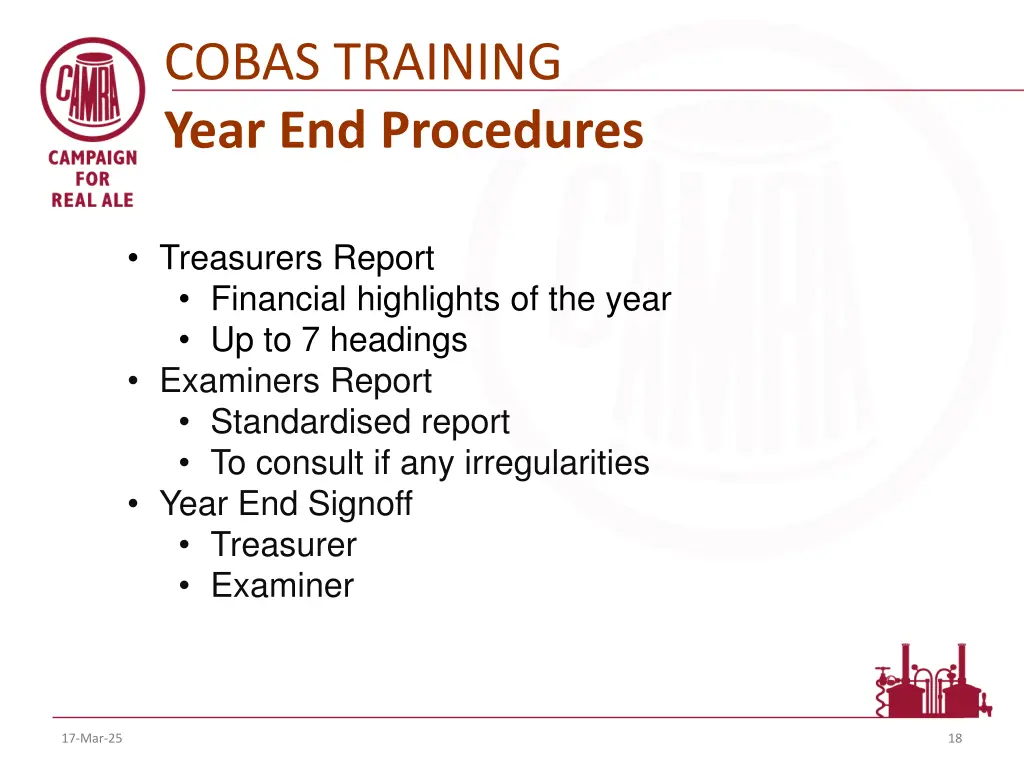 cobas training year end procedures