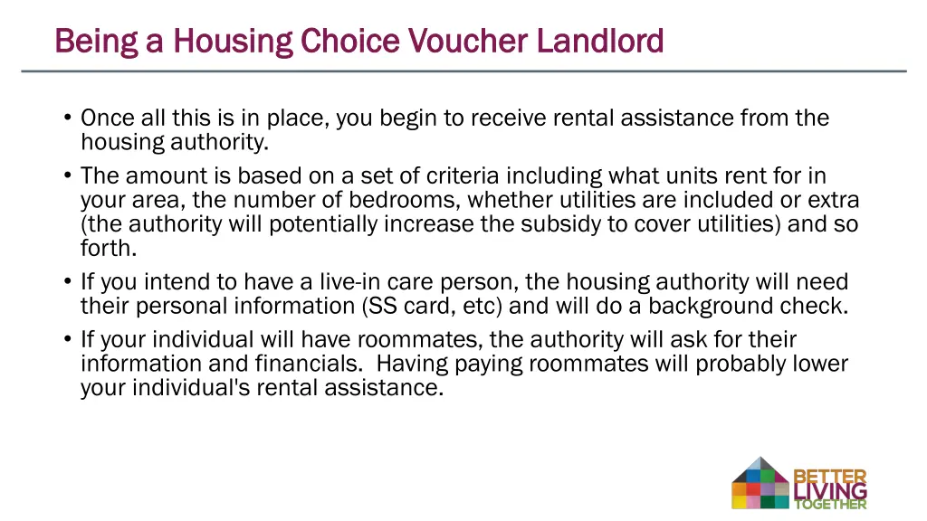 being a housing choice voucher landlord being