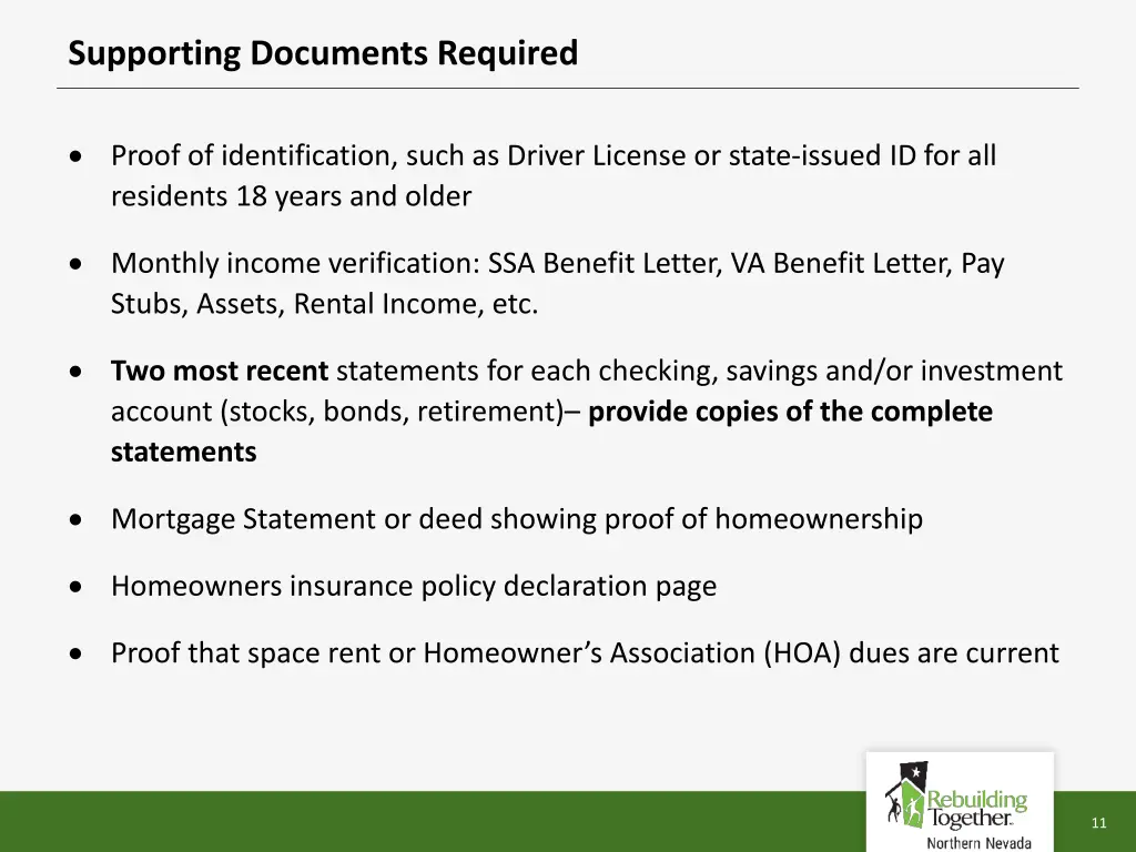 supporting documents required