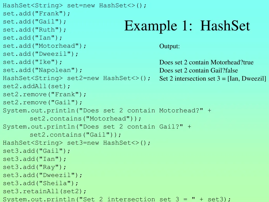 hashset string set new hashset set add frank