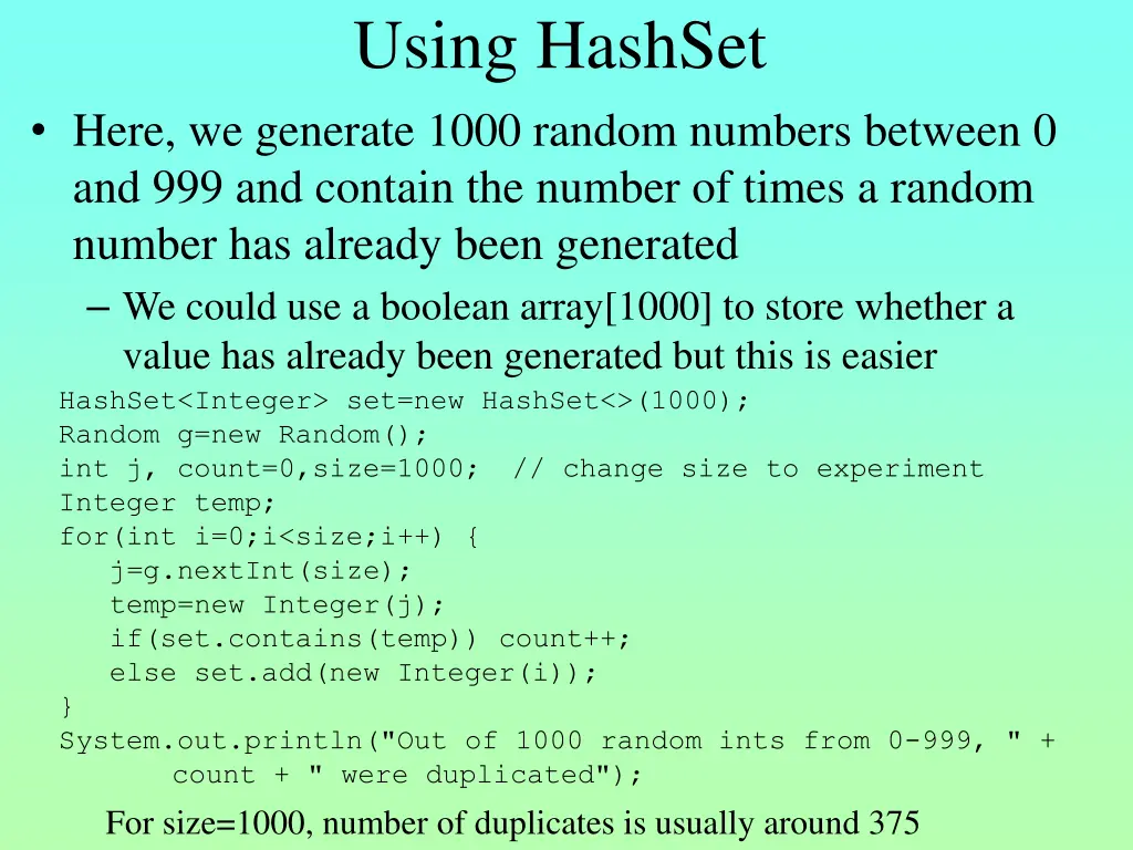using hashset