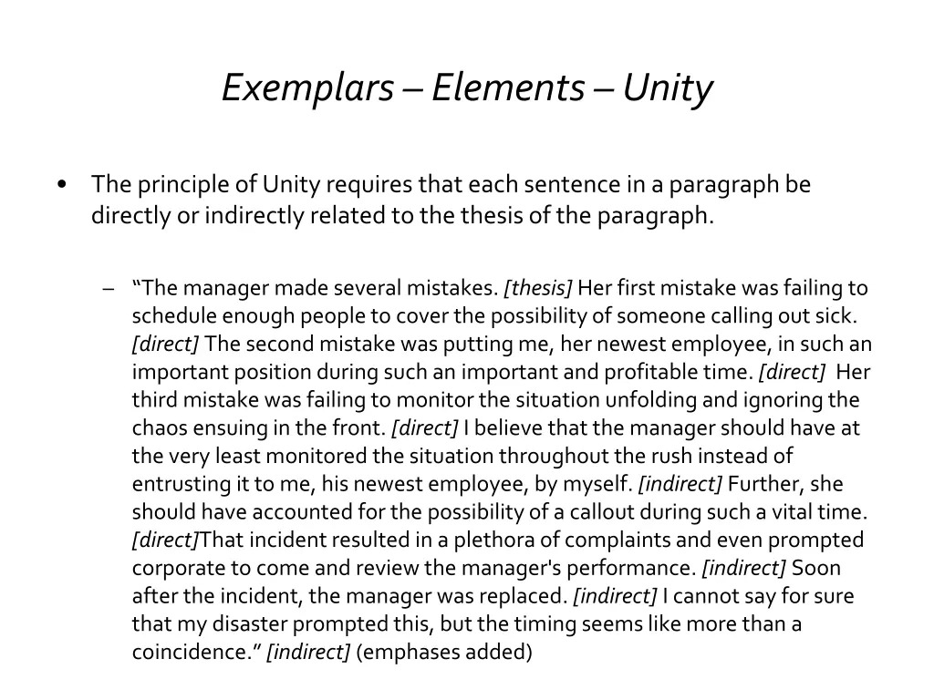 exemplars elements unity