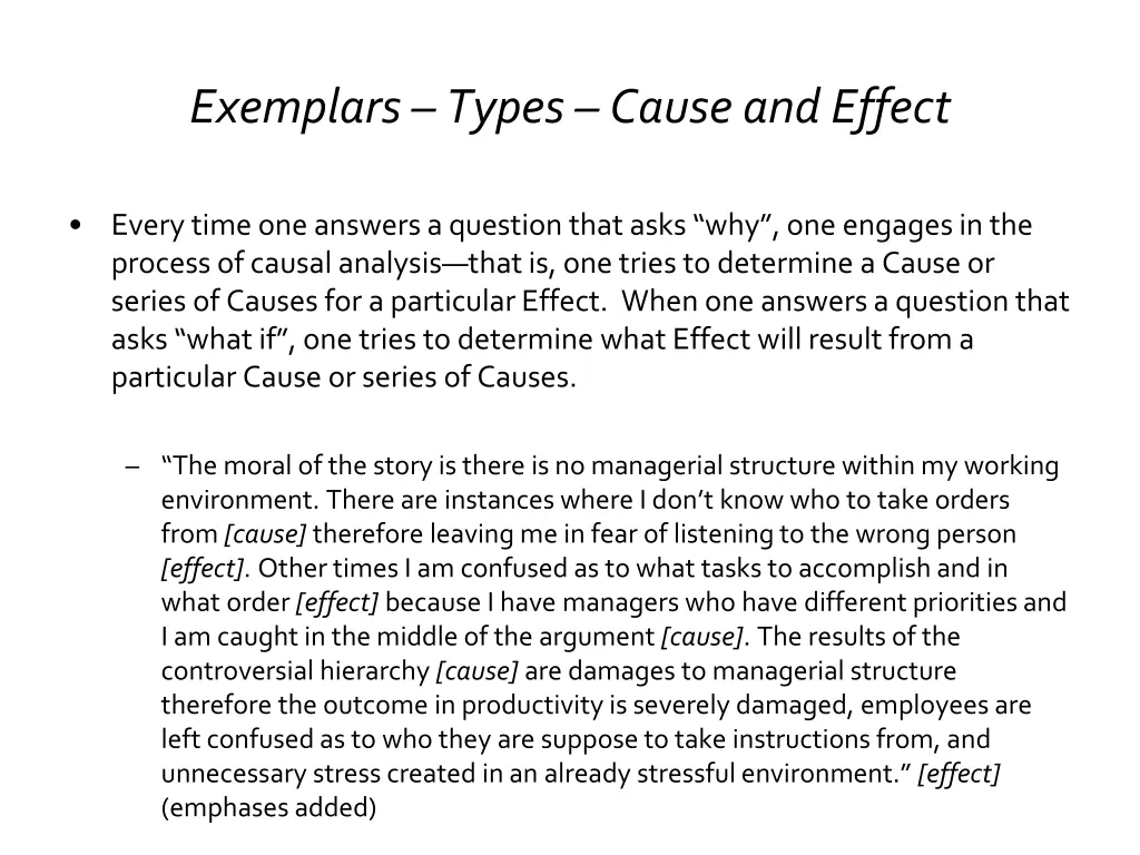 exemplars types cause and effect