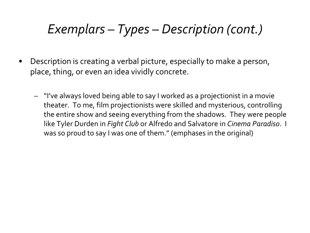 exemplars types description cont
