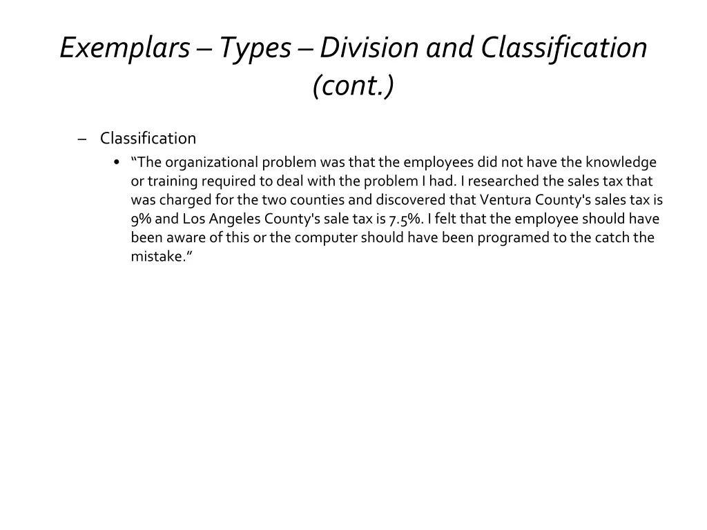 exemplars types division and classification cont