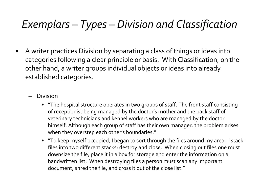 exemplars types division and classification