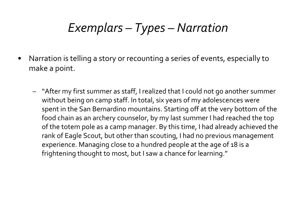exemplars types narration