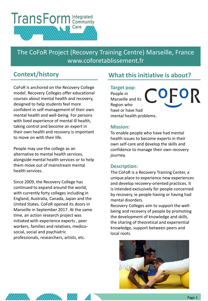 the cofor project recovery training centre