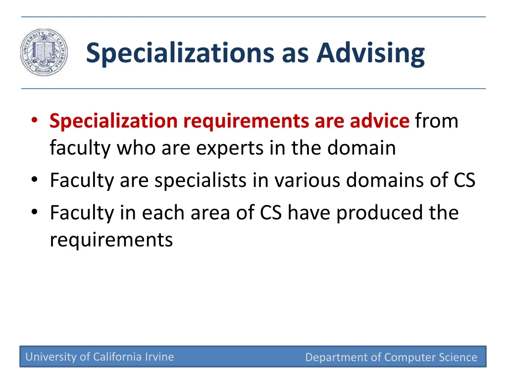 specializations as advising