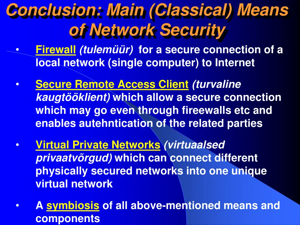 conclusion main classical means of network