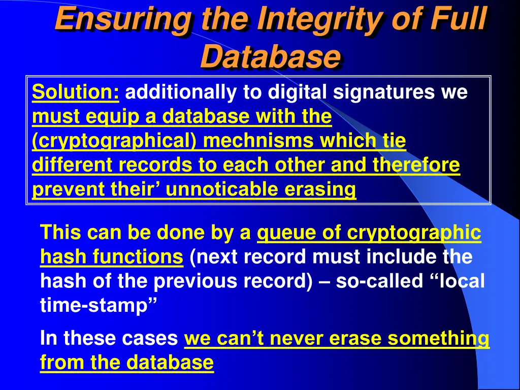 ensuring the integrity of full database solution