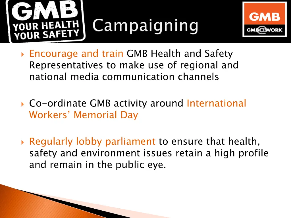 encourage and train gmb health and safety