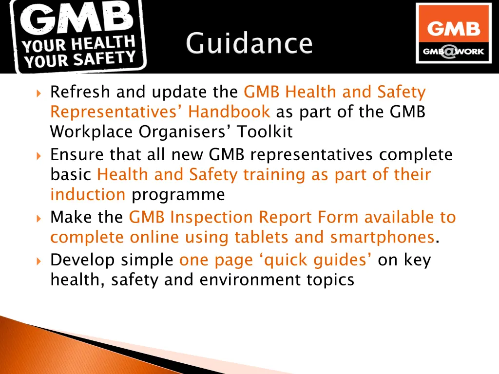 refresh and update the gmb health and safety