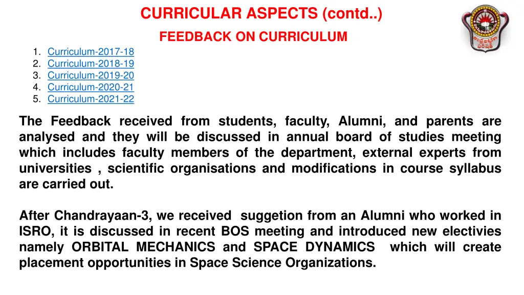 curricular aspects contd 8