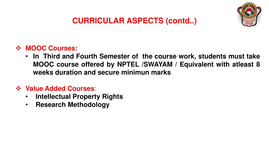 curricular aspects contd