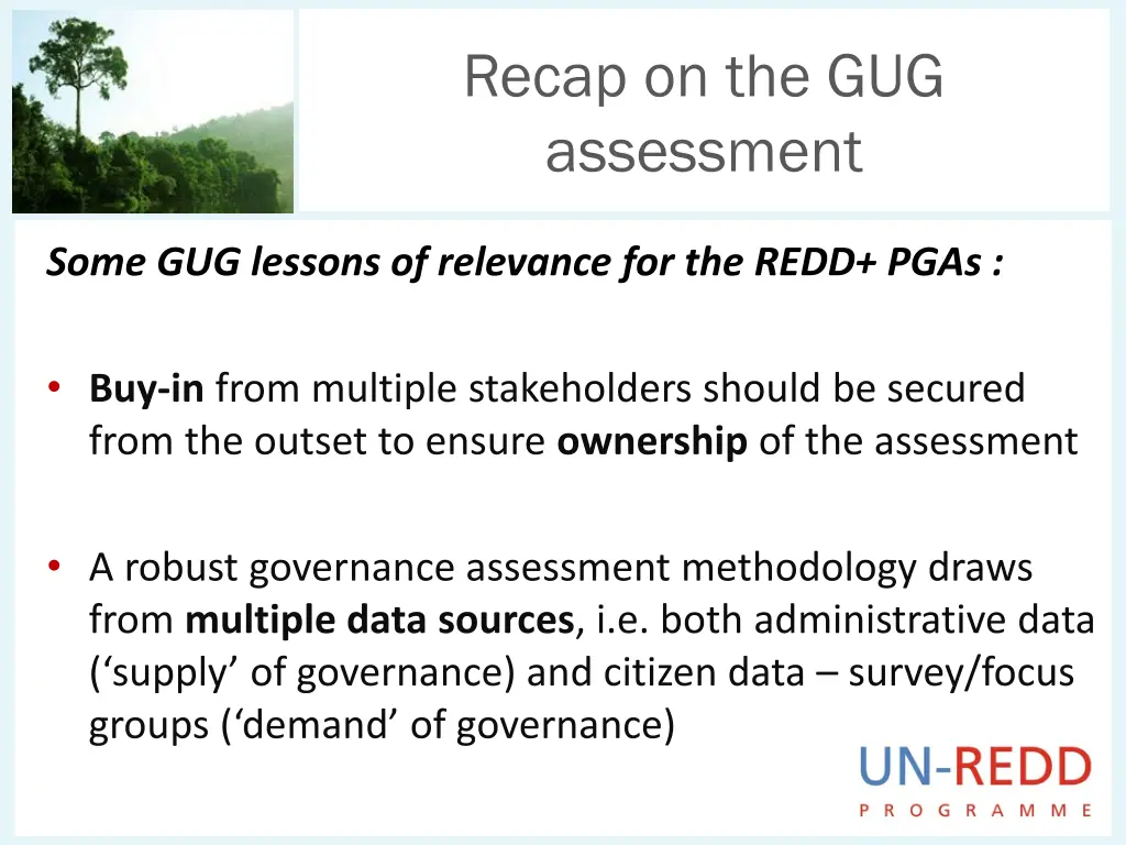 recap on the gug assessment