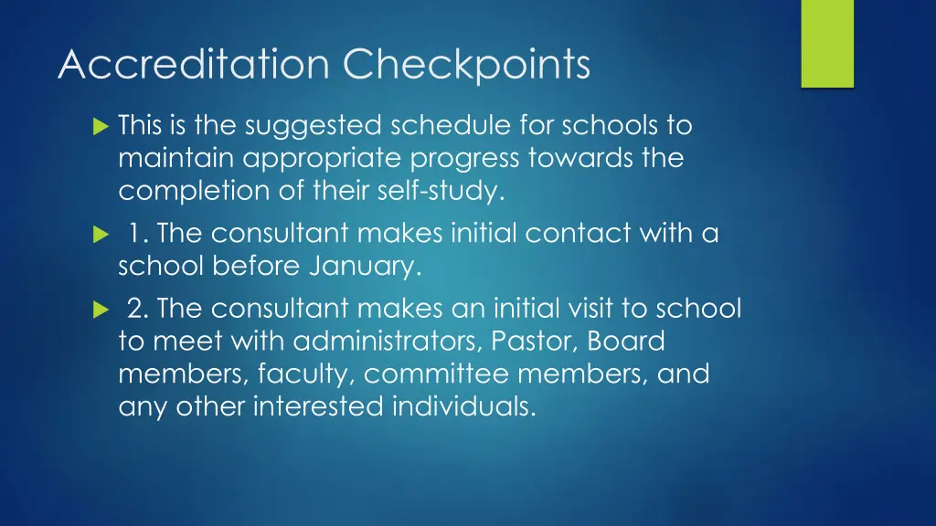 accreditation checkpoints