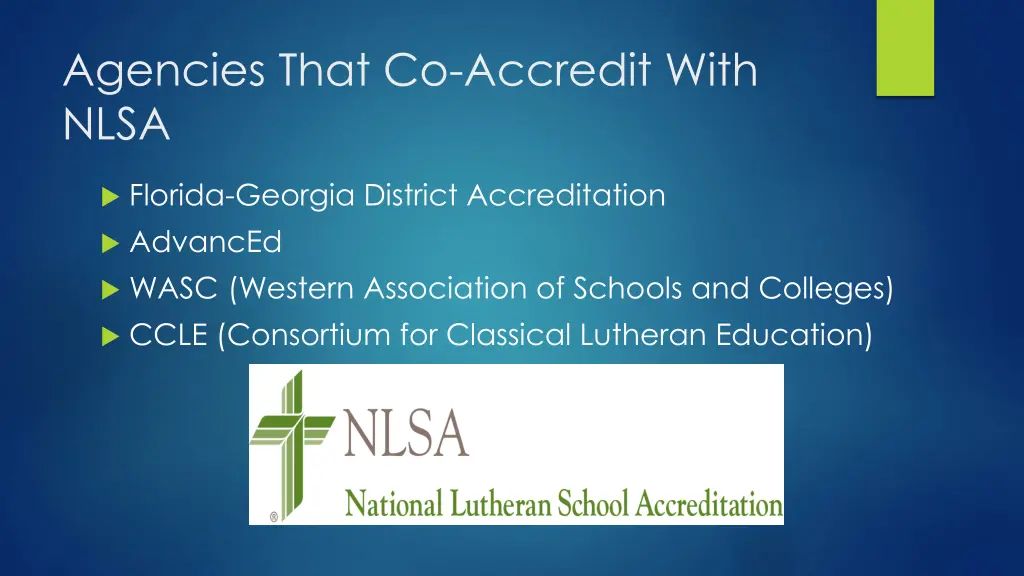 agencies that co accredit with nlsa