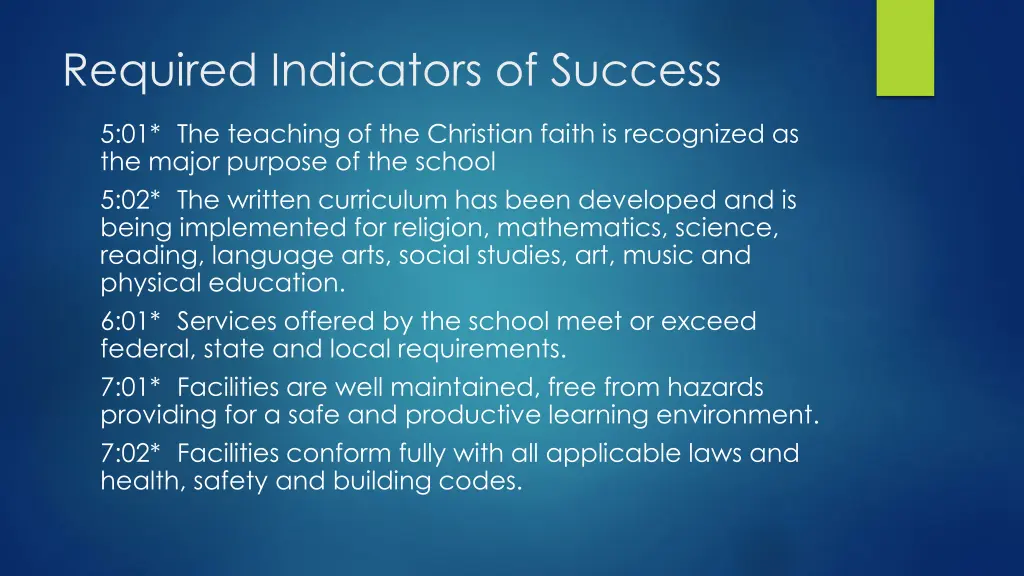 required indicators of success 2