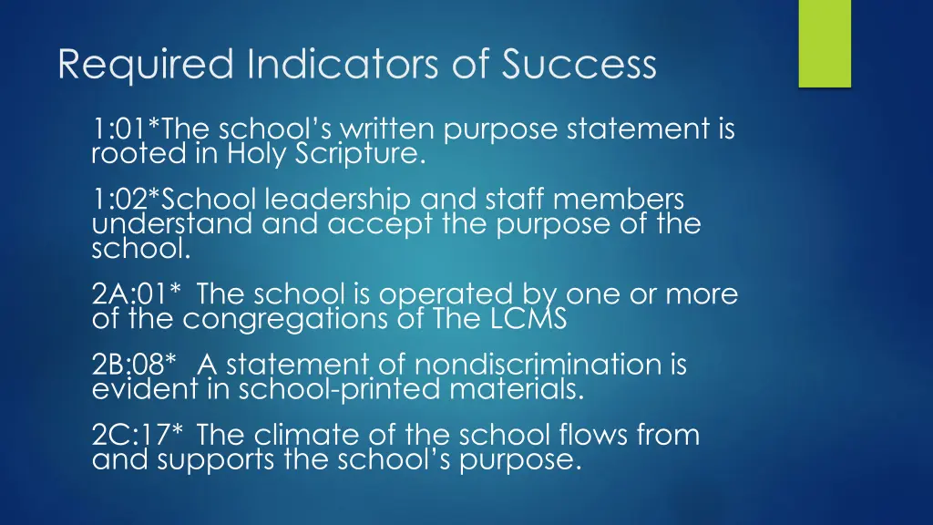 required indicators of success