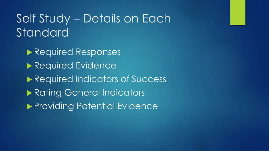 self study details on each standard