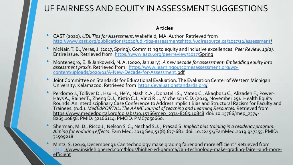 uf fairness and equity in assessment suggestions 1