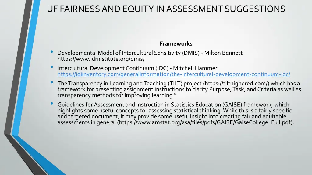 uf fairness and equity in assessment suggestions