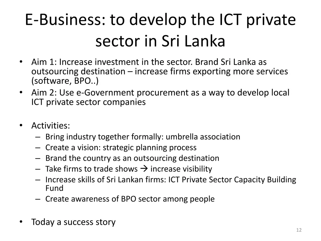 e business to develop the ict private sector