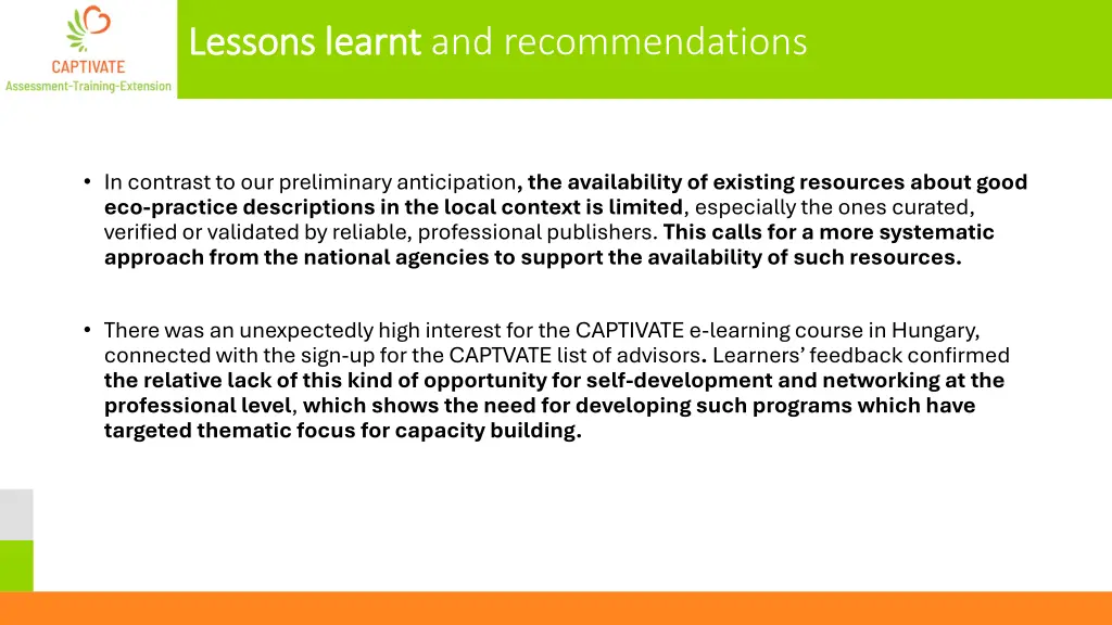 lessons learnt lessons learnt and recommendations