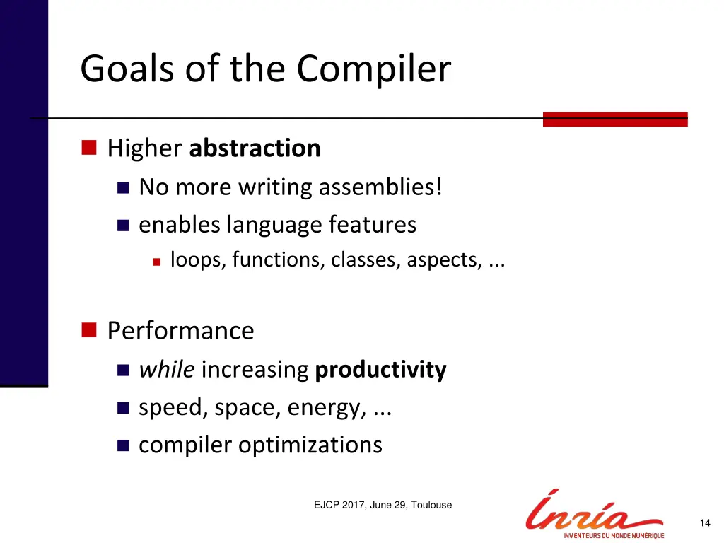 goals of the compiler