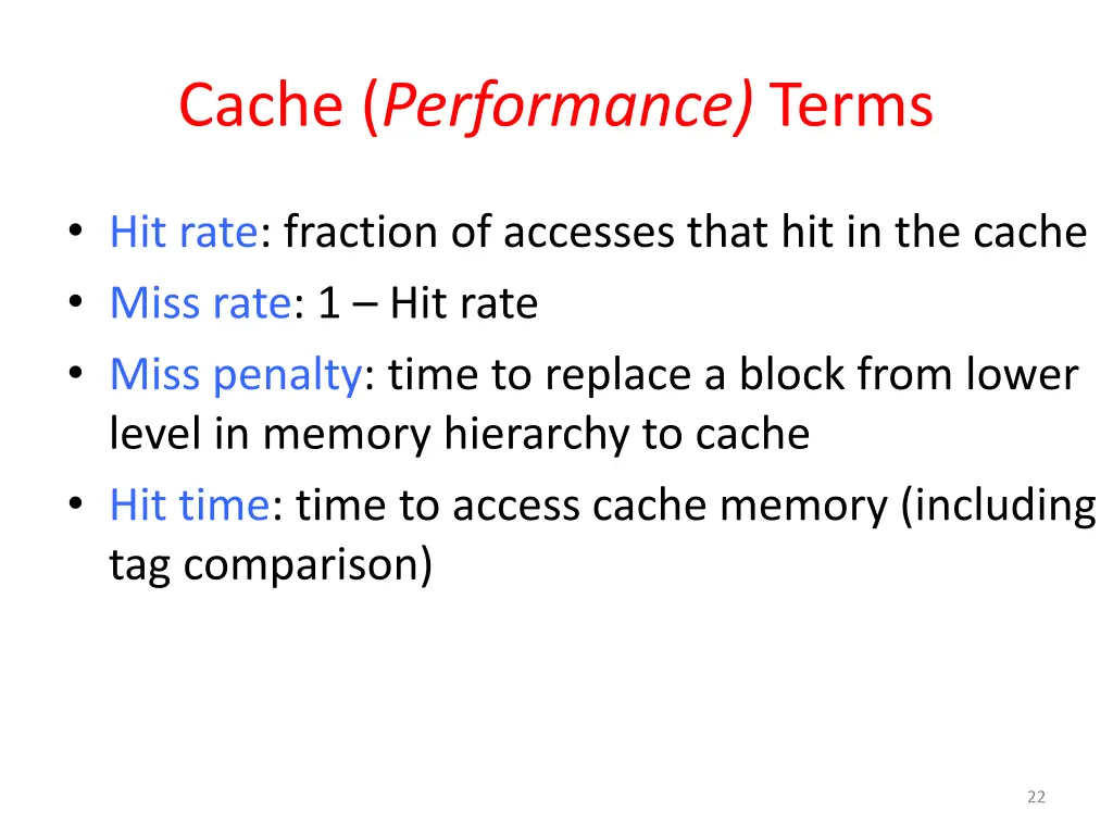 cache performance terms