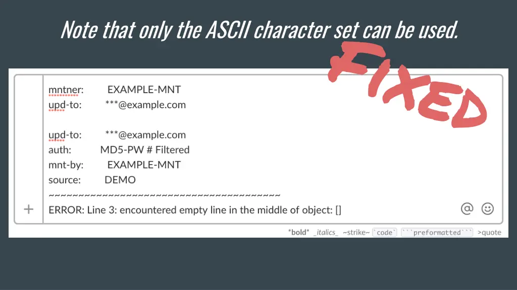 note that only the ascii character set can be used 1