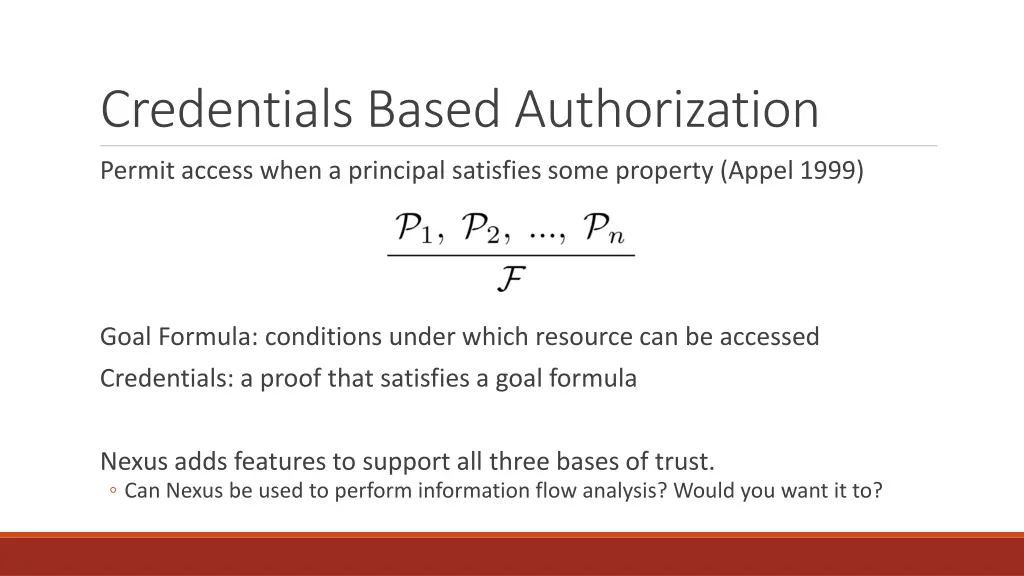 credentials based authorization